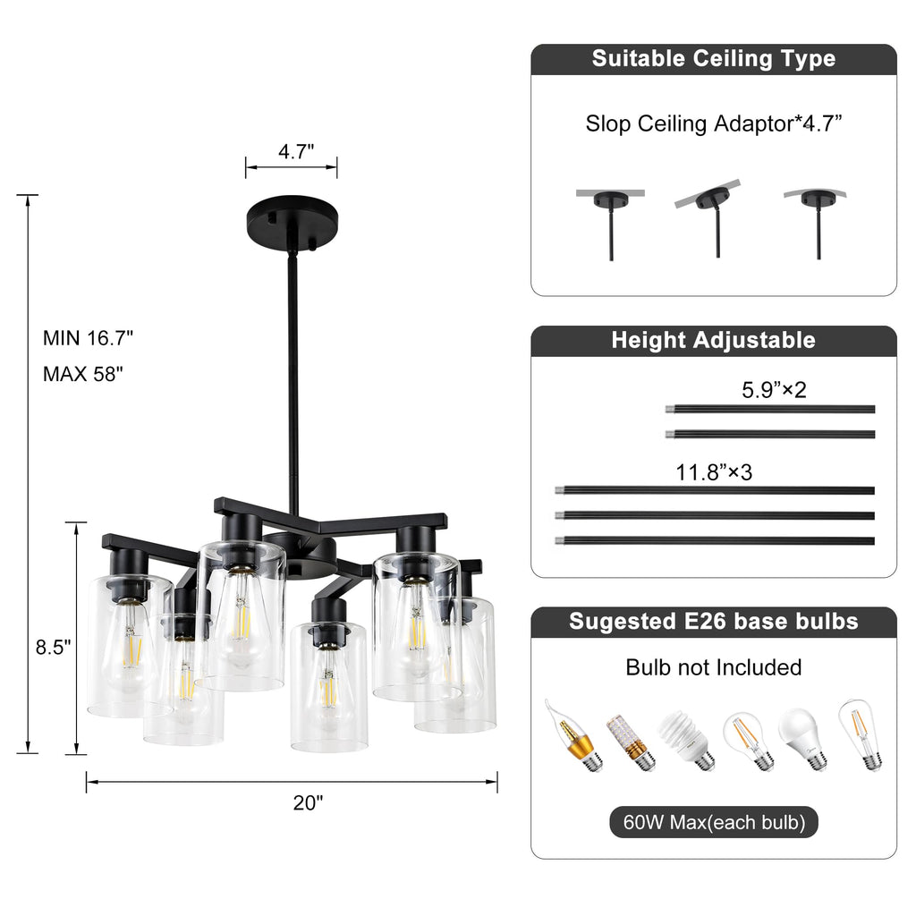 6-Light Black Modern Farmhouse Chandelier