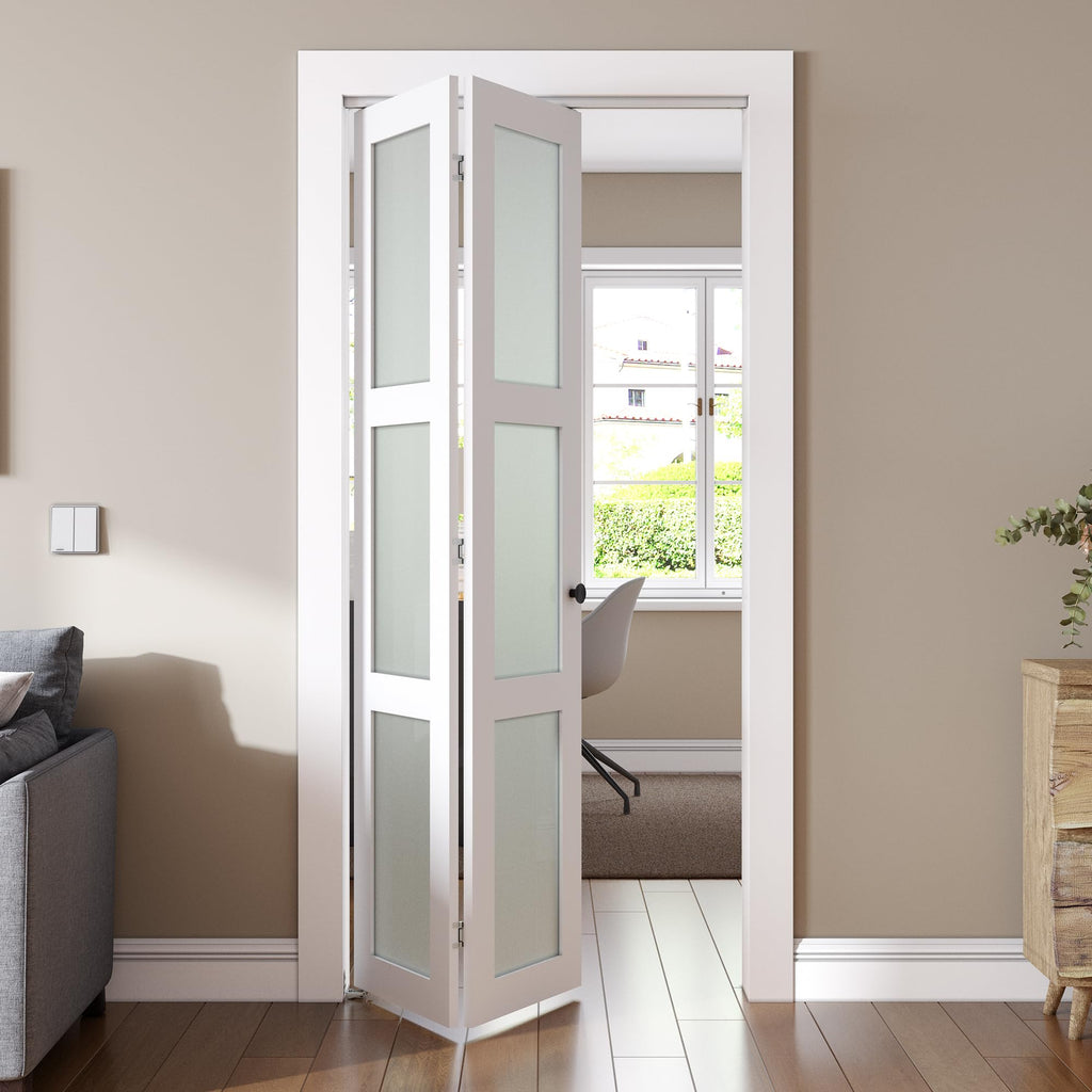 Bifold Door for 28"x 80" Opening, Tempered Frosted Glass, MDF