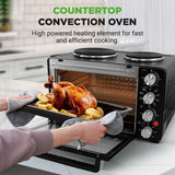 30 Quart Kitchen Convection Oven & 2 Burner Cooker - 1500 Watt Oven - 7 Cook Functions Rotisserie, Cook, Bake, Broil &