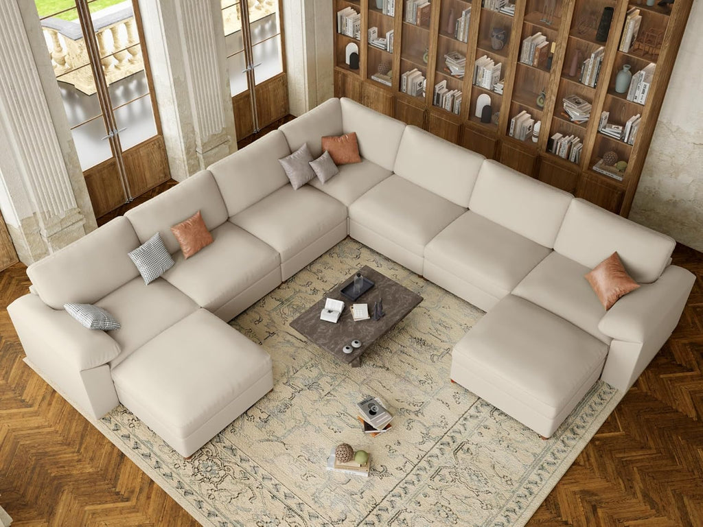 Leather Modular Sectional Sofa, Oversized Sectional Couch, Beige
