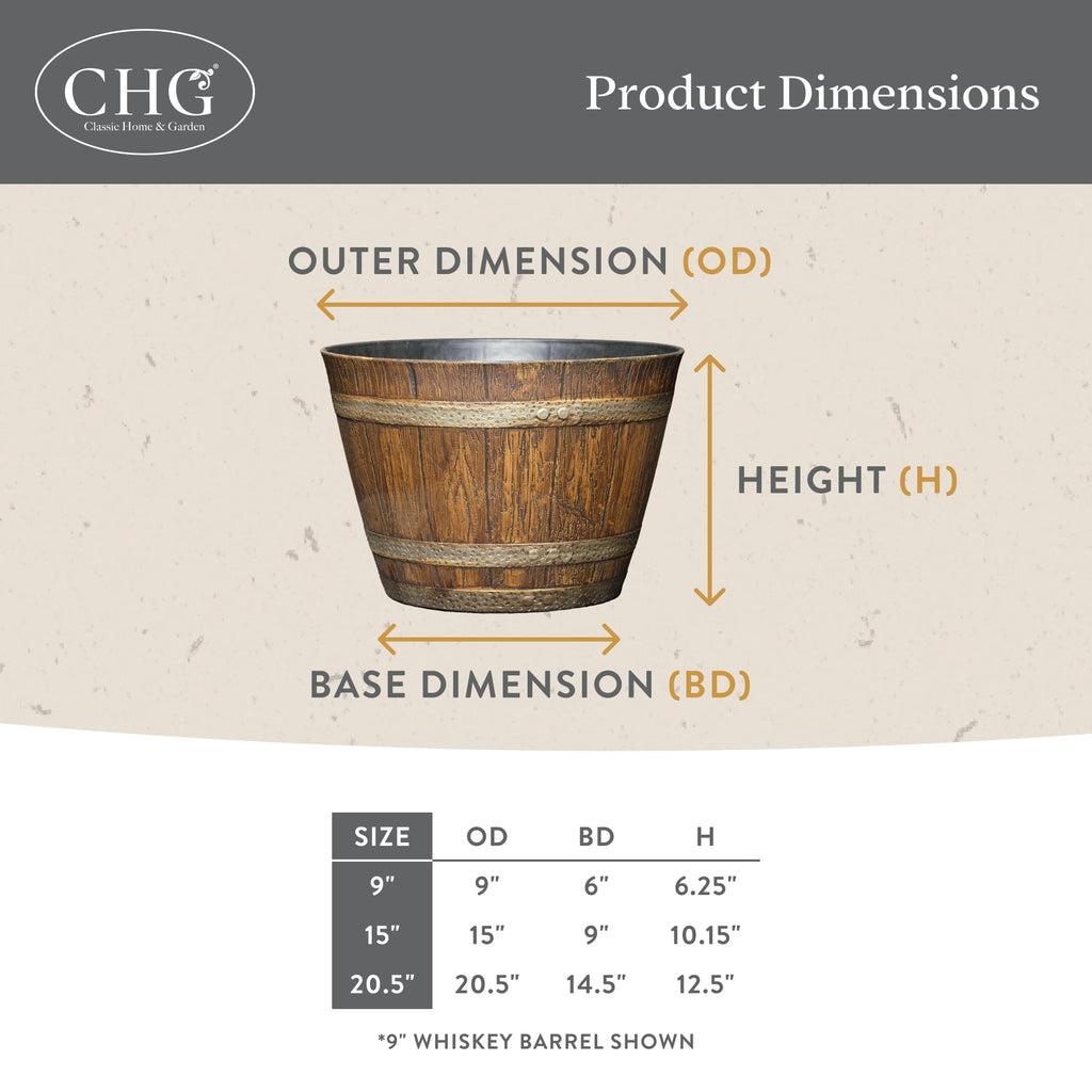 Whiskey Barrel Planter 3 Pack, 15", Kentucky Walnut