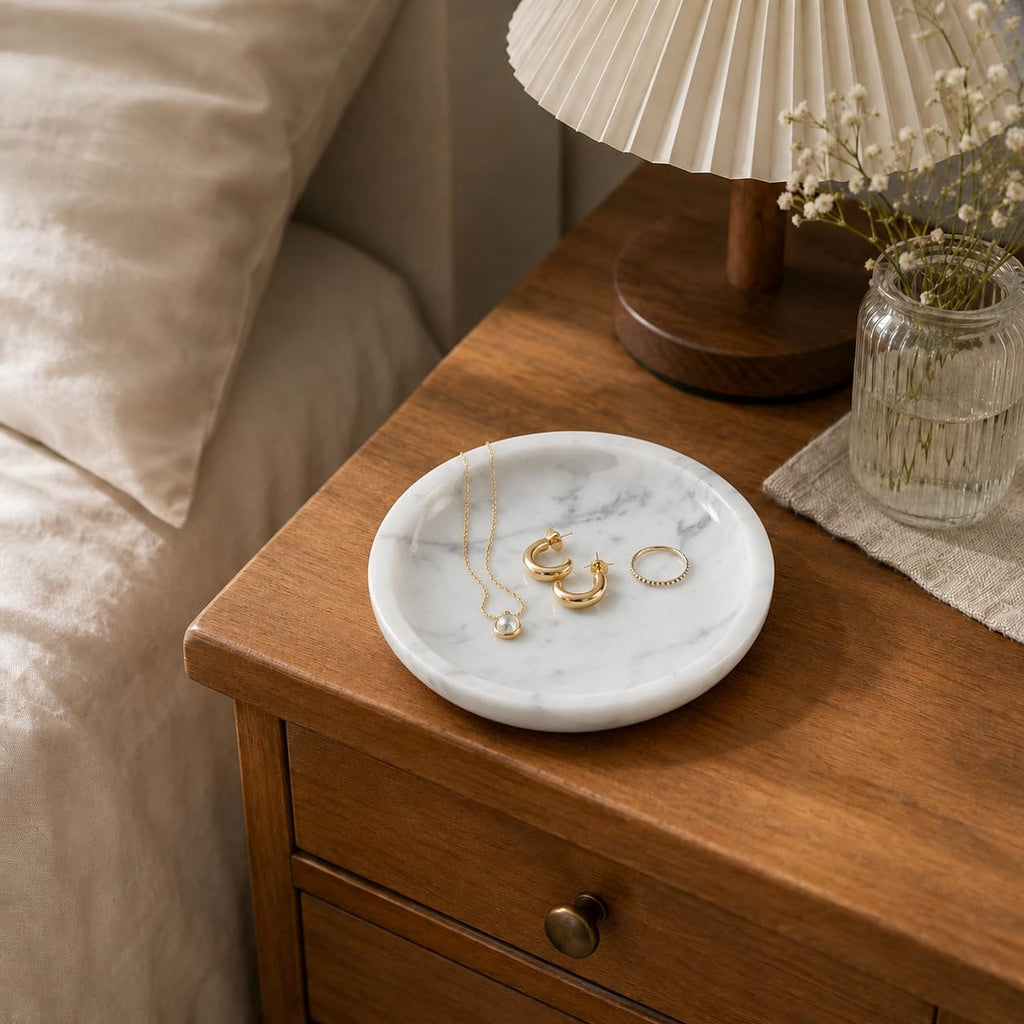 Small Natural Marble Jewelry Tray Key Plate Holder Dish Trinket Decor Catch All Bowl for Ring Earring Stone Gift
