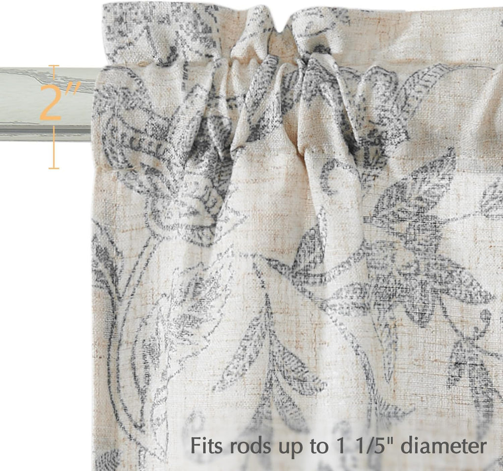 Floral Kitchen Tier Curtains 24 Inch 2 Panels Grey on Beige
