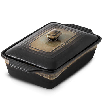 Ceramic Casserole Dish with Lid, Rectangular Baking Dish Set, Lasagna Pans for Cooking, 9 x 13 Inches, Stripe Series