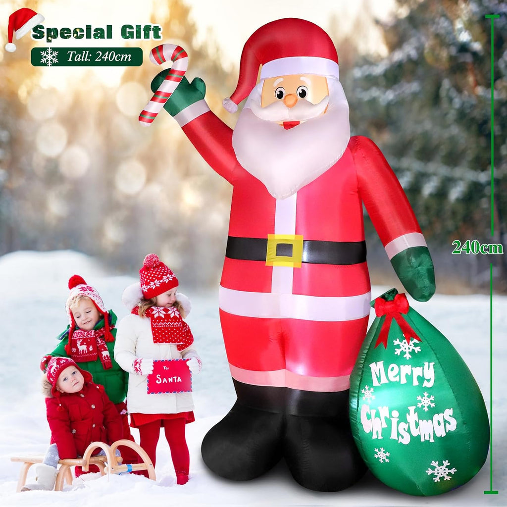 8 FT Christmas Inflatable Santa Claus with Candy and Big Gift Bag Outdoor Decor, Blow Up IP44 Weatherproof Xmas