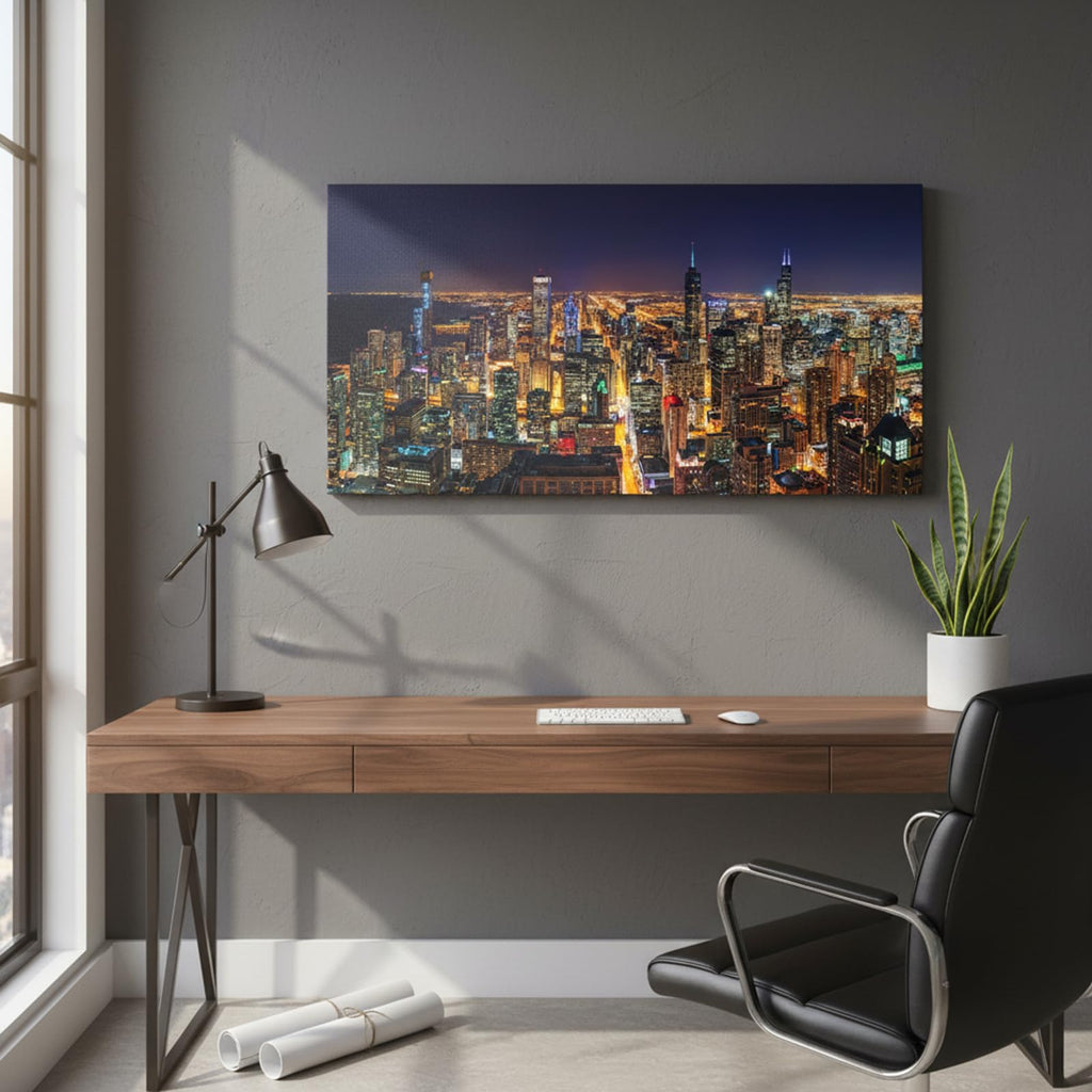 Chicago Skyline Canvas Wall Decor Modern Cityscape Framed 20x40