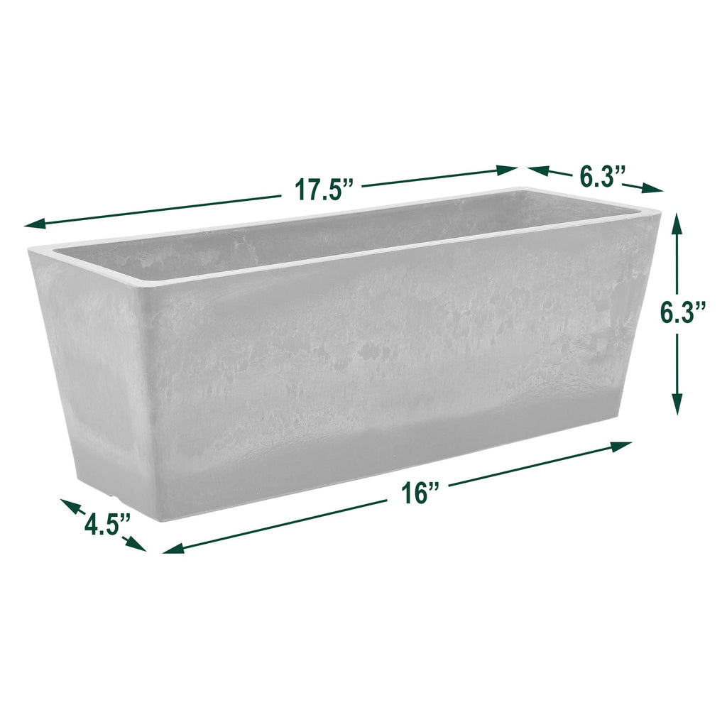 PSW Pot Collection [17.5 inch] Plastic/Stone/Wood Composite Window Box Rectangular Planter - No Drainage Hole
