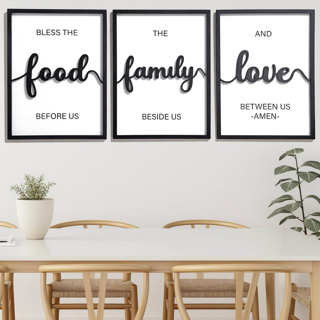 3D Wood Bless The Food Before Us Wall Decor, 36" x 16" Framed Kitchen Wall Art Wall Decor(Ready to Hang, 12x16