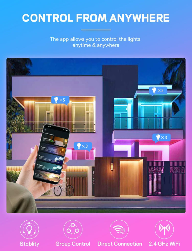 Smart Light Bulbs, WiFi & Bluetooth 5.0, Work with Alexa Google Assistant, App Control, Color Changing LED Bulb,E26