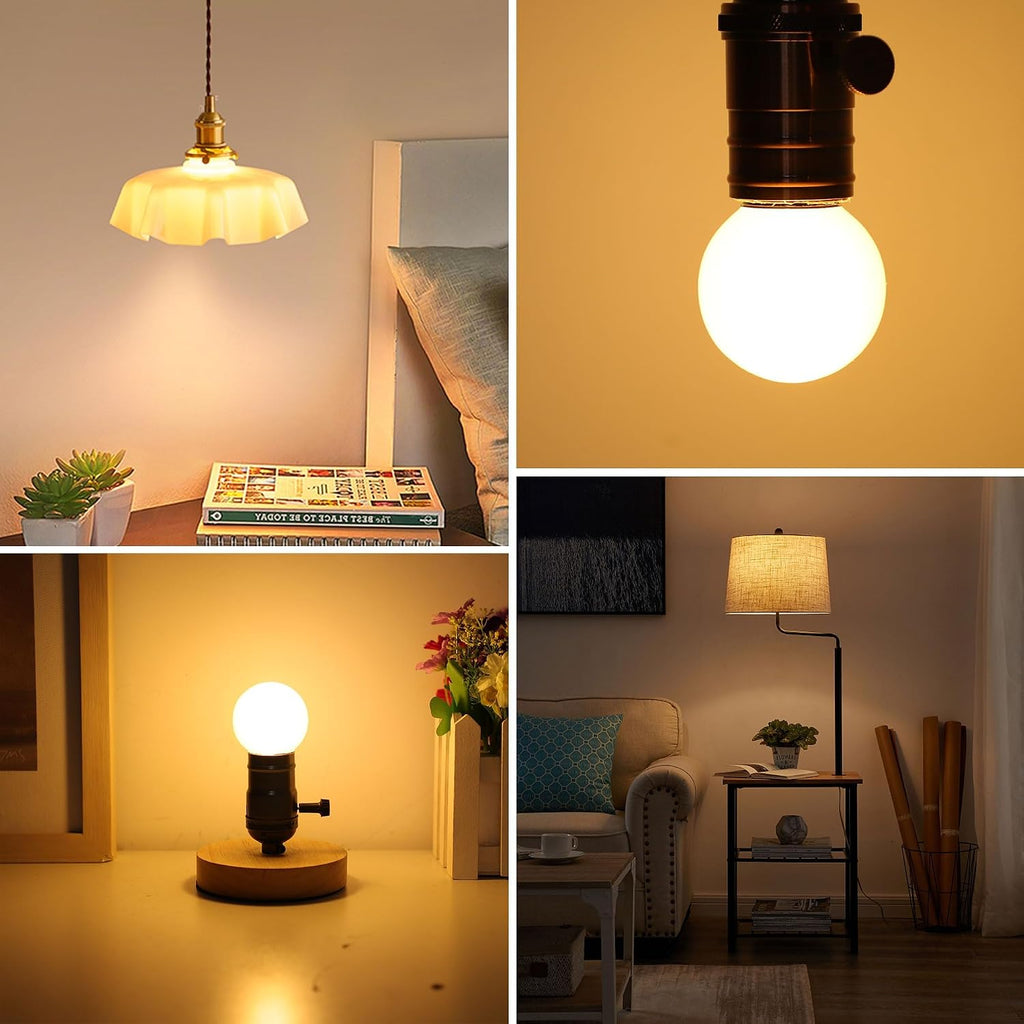 G16.5 E26 dimmable LED filament globe bulb, frosted 2700K, indoor and outdoor, set of 6