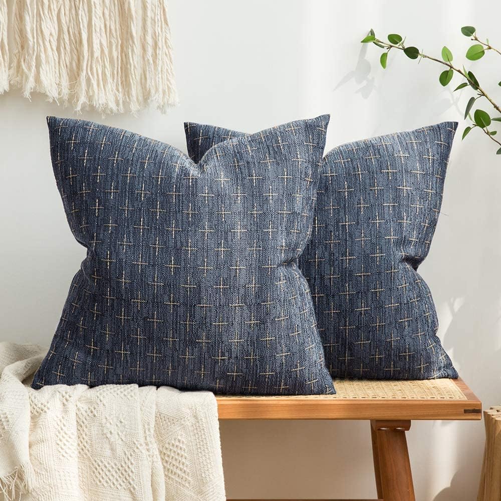 Pack of 2 Decorative Burlap Linen Euro Sham Throw Pillow Covers Modern Farmhouse Vintage Pillowcase Rustic Woven