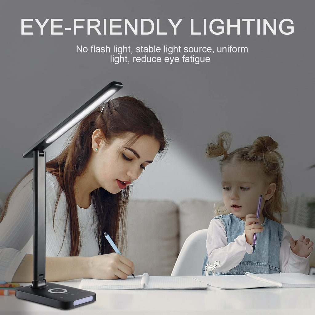 LED Desk Lamp with Fast Charger, USB Charging Port, Desk Light with 5 Brightness Levels, Touch Control, 30/60 min
