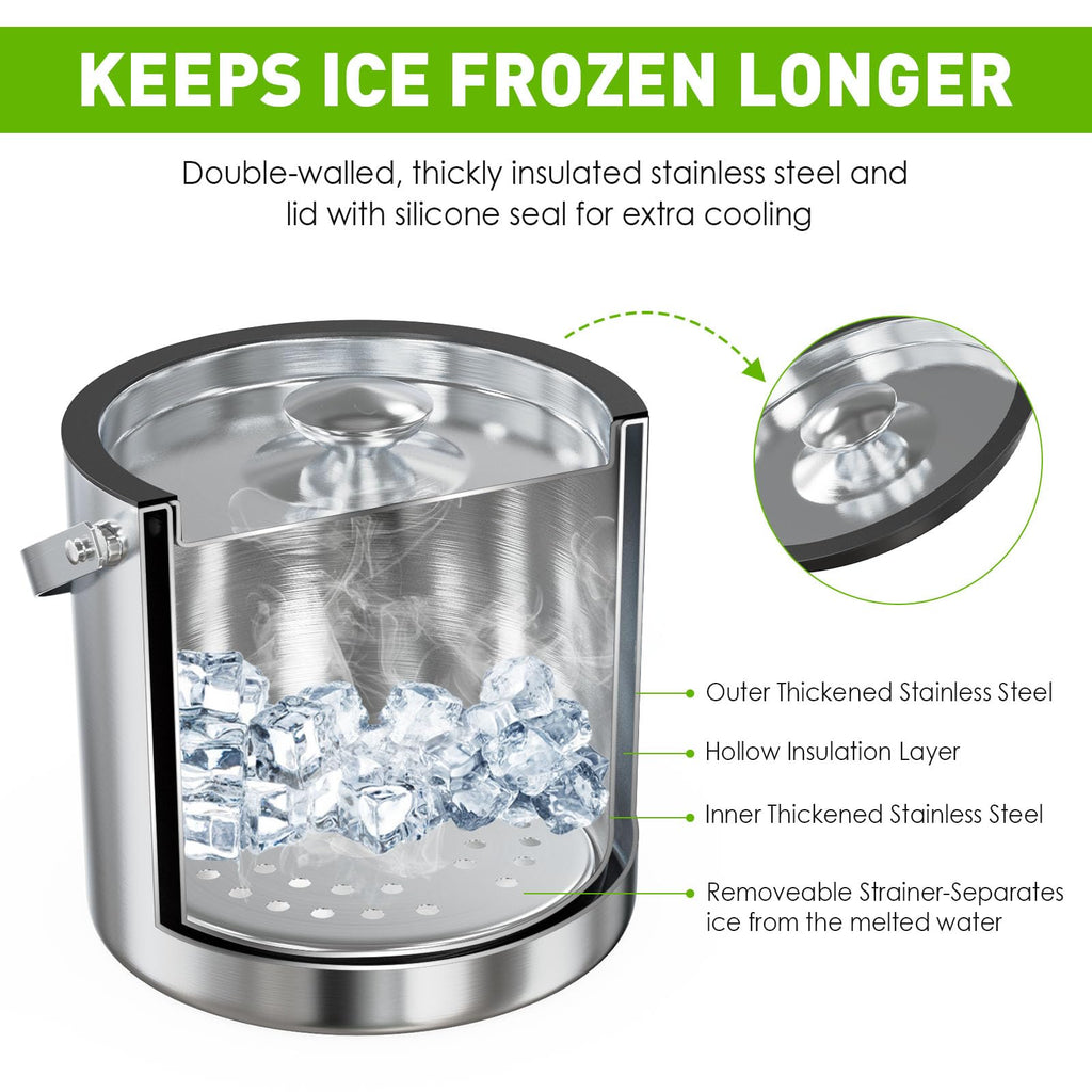 3.2L/3.4Qt Modern Insulated Ice Bucket with Lid, Scoop