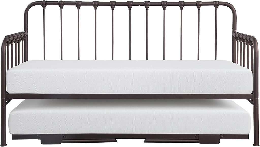 Metal Daybed with Trundle Mattress Foundation with Steel Slat Support, Easy Assembly, Twin Size, Multi-Functional