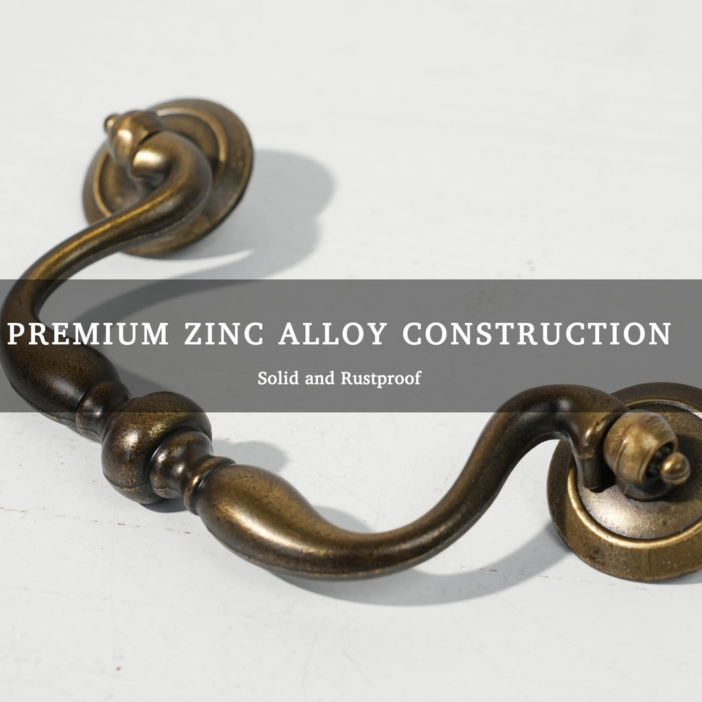 Antique Brass Drop Bail Drawer Pulls 4 Pack, 4 Inch Hole Centers
