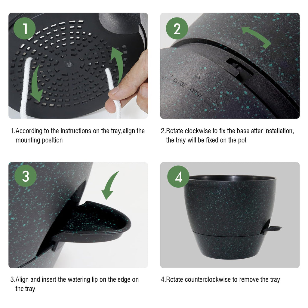 Large Self Watering Pots, 12/10/9 Plastic Planters with High Drainage Holes and Deep Reservoir for Indoor Outdoor