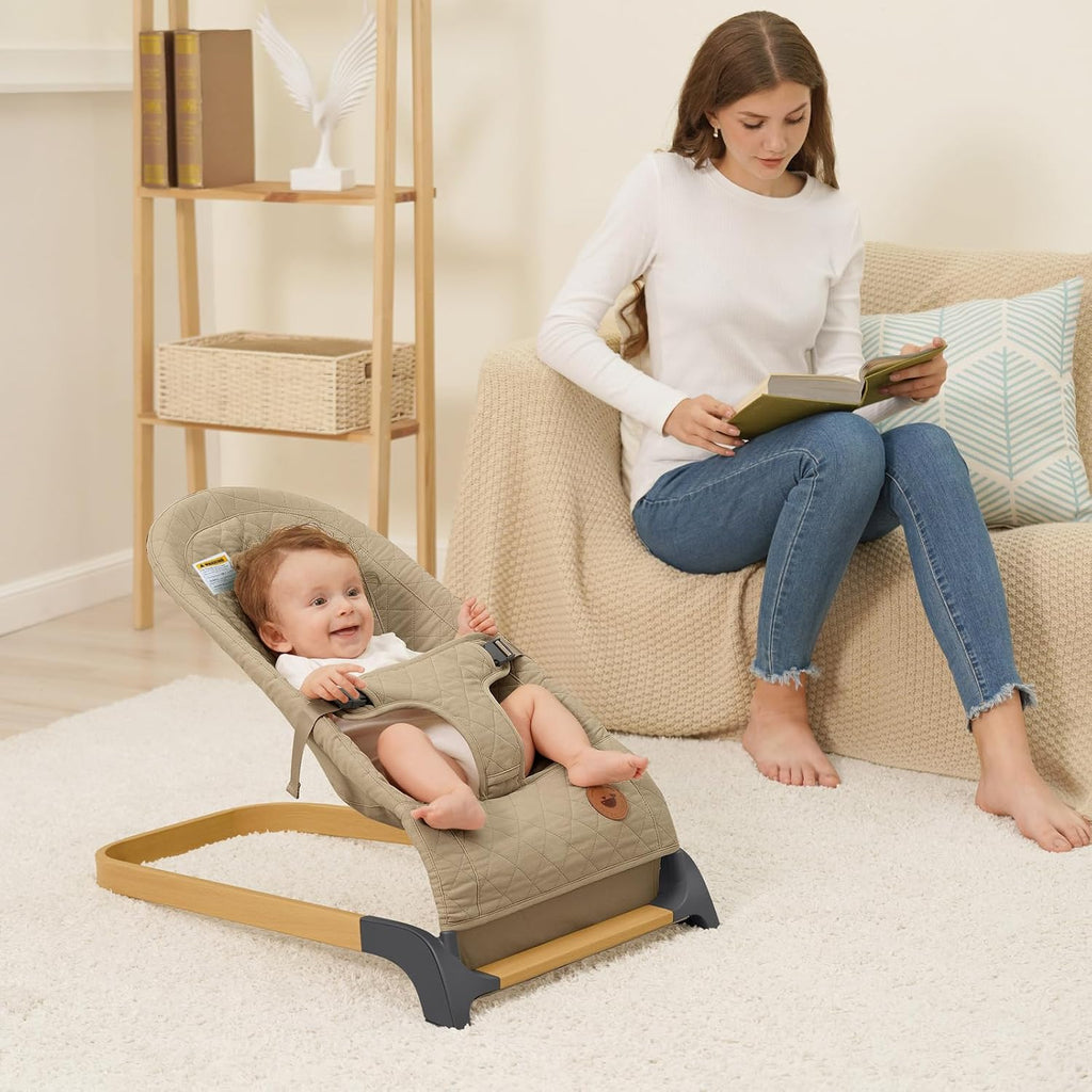 Bouncer Seat for Infants, Portable Bouncy Seat, Brown