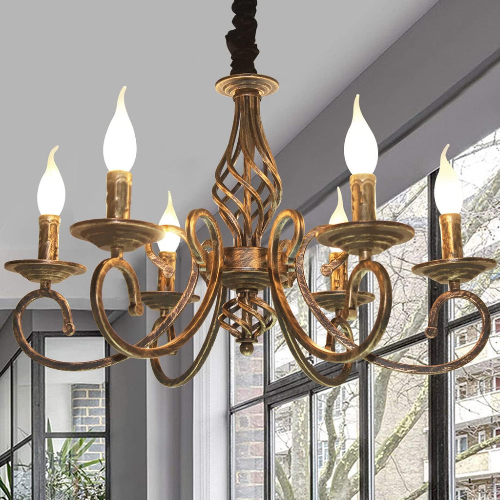 Rustic 6-Light Chandeliers,French Country Vintage Chandelier,Metal in Antique Bronze Pendant Chandelier,Pendant Light Fixture for Island Kitchen Farmhouse Dining Room Living Room A109-B07SCZK3TG
