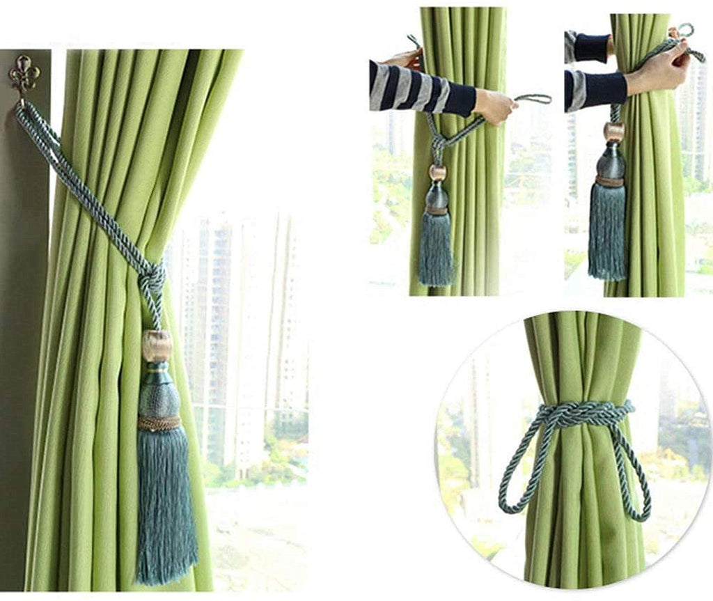 Set of 4 Gold Ball Tassel Curtain Tiebacks Braided Window Decor