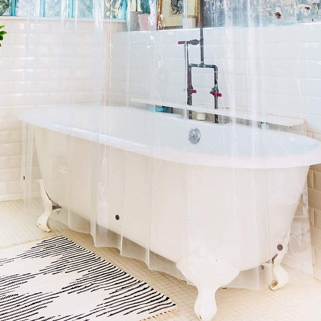 Shower Curtain Liner | PVC Free | Clear & Durable | Metal Grommets | 9 Gauge | Bottom Magnets | 84" W x 72" H (Extra