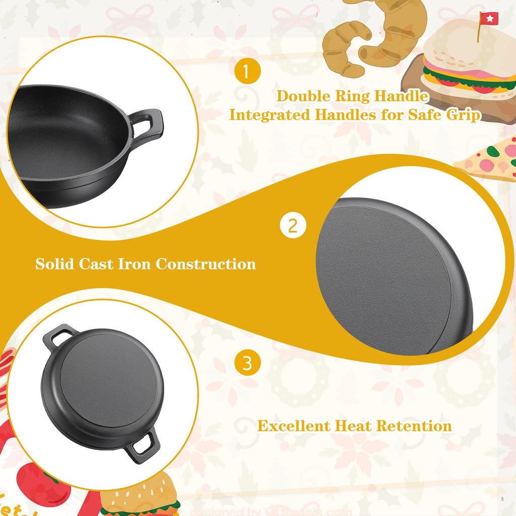 Mini Cast Iron Skillets Set of 6, 4.8 Inch Small Cast Iron Pans with Double Handles, Black Individual Serving