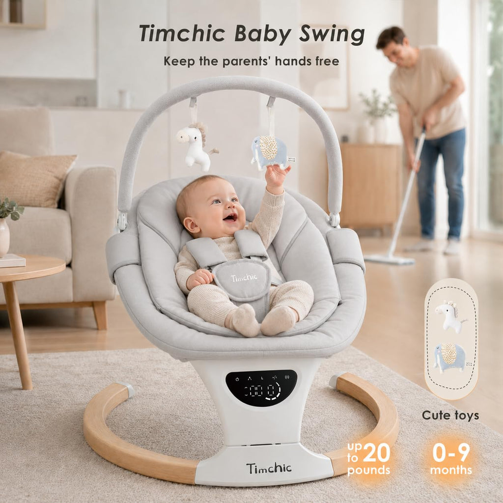 Swing with Auto-Rocking, 5 Motions & 12 Melodies,Gray
