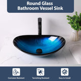 21" Glass Bathroom Vessel Sink with Pop up Drain Set,Countertop Oval Bowl Tempered Glass Art Basin,Shallow