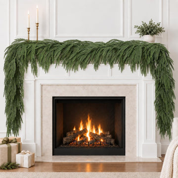 9FT Christmas Norfolk Pine Garland, Real Touch Artificial Greenery Garland, Realistic Faux Pine Garlands for Front