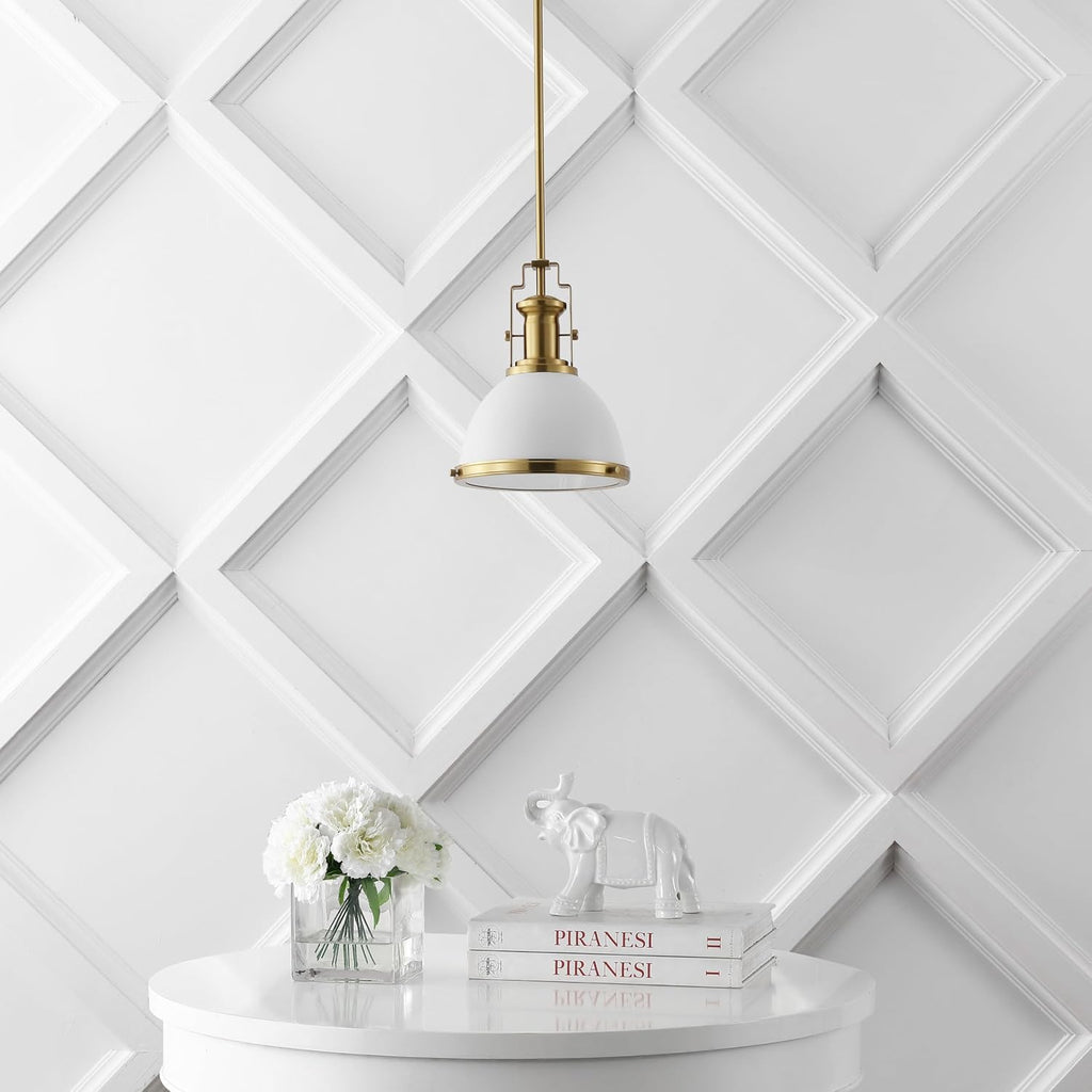 10" Brass Gold/White Modern Industrial Iron LED Dome Pendant Light, Adjustable Hanging Fixture for Kitchen Island or