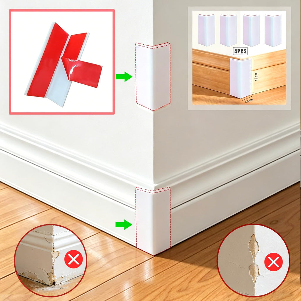 White Baseboard Corners Blocks Self Adhesive, Thickened Rubber Safety Corner Protectors Cushion, Soft Edge Furniture