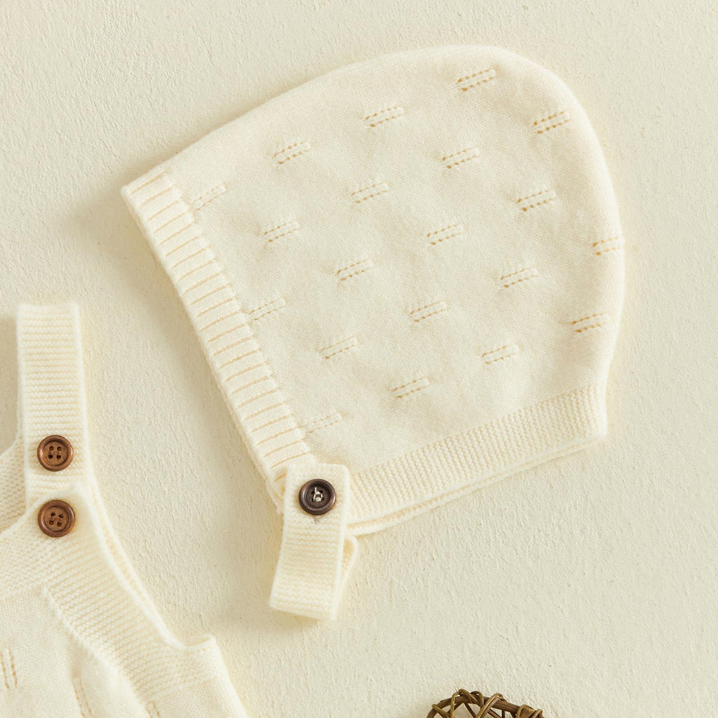 Newborn Girl Boy Outfit Baby Knit Romper Overall with Hat (Cream, )