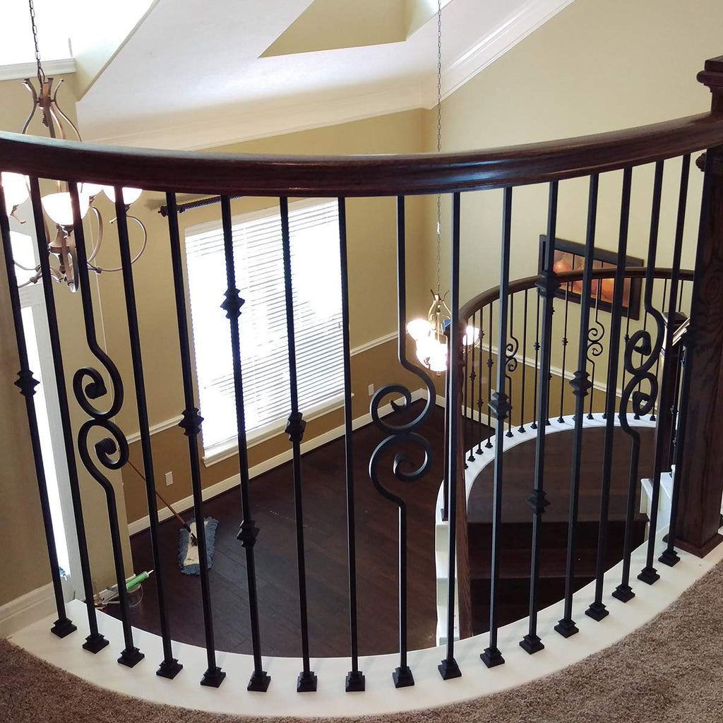 Stair Parts - Contemporary Double Scroll Iron Balusters (Contractor Pack of 5) Nautilus Scroll - Metal Spindles Real