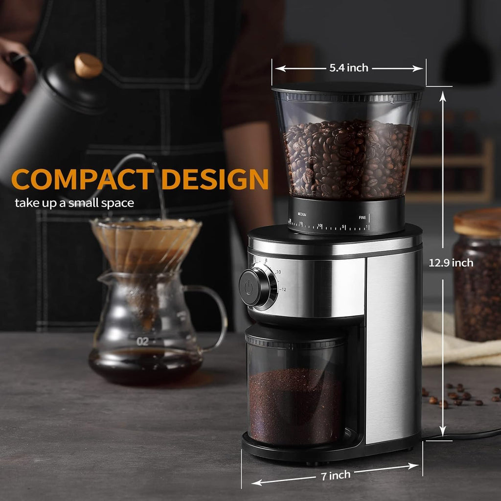 Burr Coffee Grinder, Electric Conical Coffee Bean Grinder With 30 Adjustable Grind Settings For 2-12 Cups, Sliver &