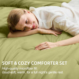 Queen Comforter Set Olive Green, 7 Pieces Soft Bedding Sets Queen, All Season Lightweight Bed in a Bag with Comforter