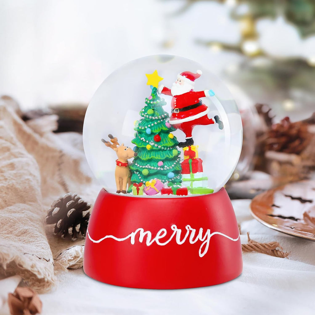 Christmas Snow Globes, Santa Snow Globes with Christmas Tree and Music Lighted Swirling Glitter Clockwork Water Globe