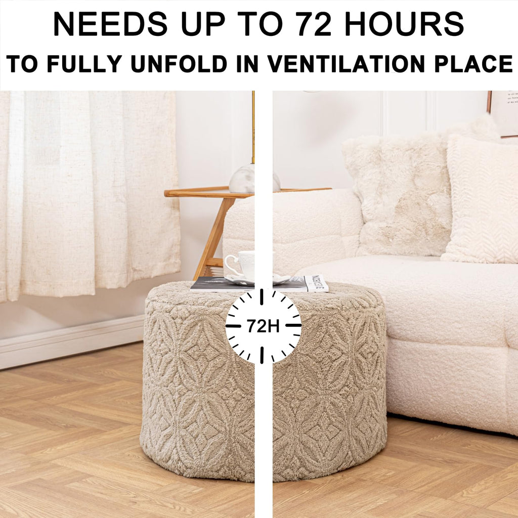 Functional Ottoman Pouf - Ergonomic Ottoman Foot Rest for Couch (Light Coffee, 20x20x14 Inches, Round)