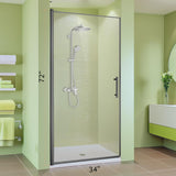 34" Wx72 H Frameless Reversible Pivot Shower Door, 1/4" Clear SGCC Tempered Glass, 304 Stainless Steel Hardware