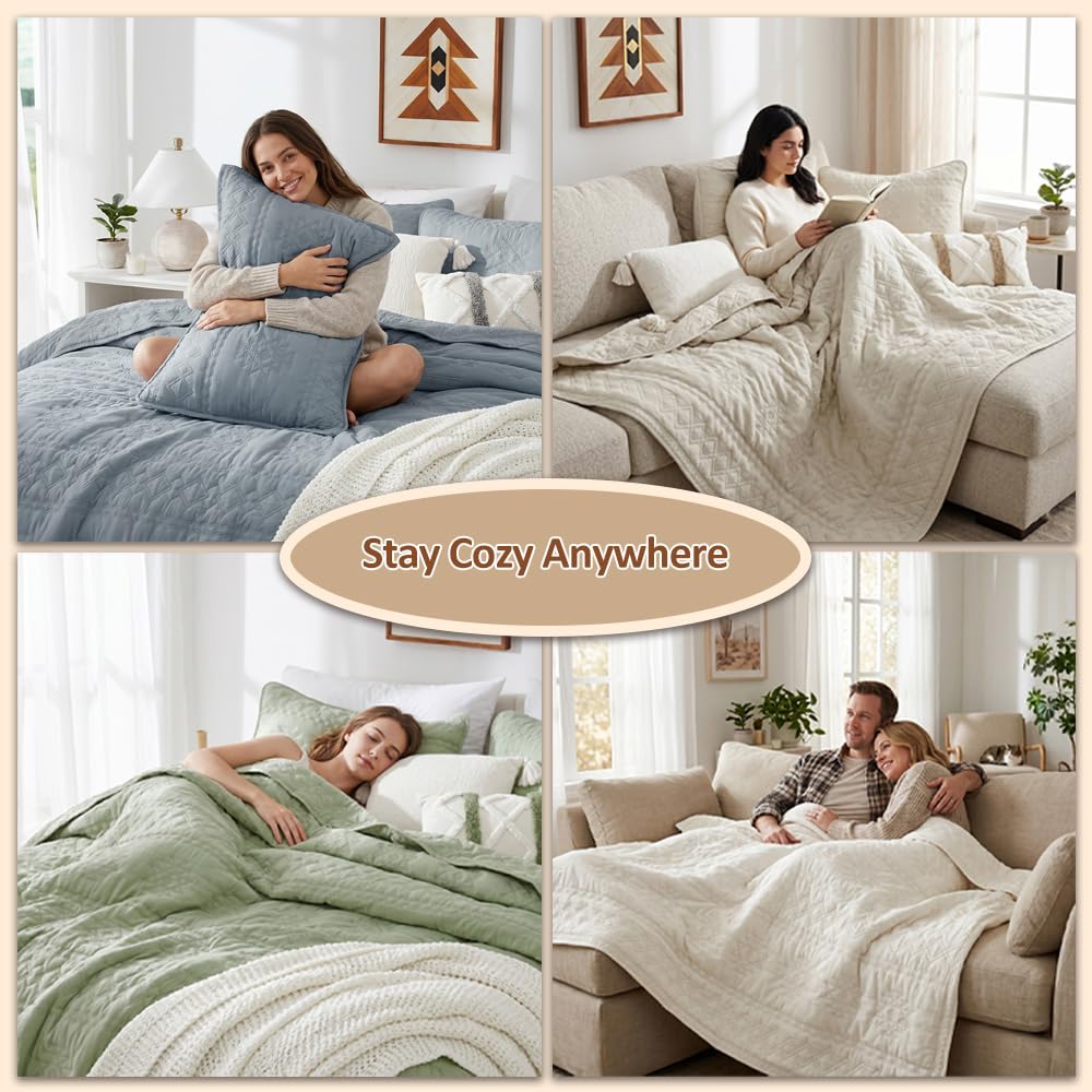 Boho Bohemia Beige Quilt Set, King Size, 3 Pieces 104x90 inches