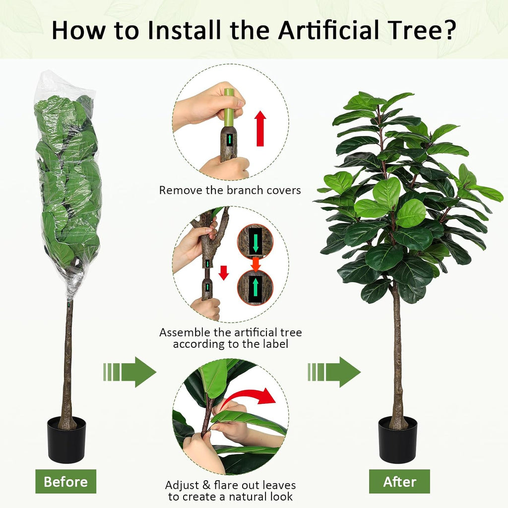 5Ft Artificial Fiddle Leaf Fig Tree Indoor Decor