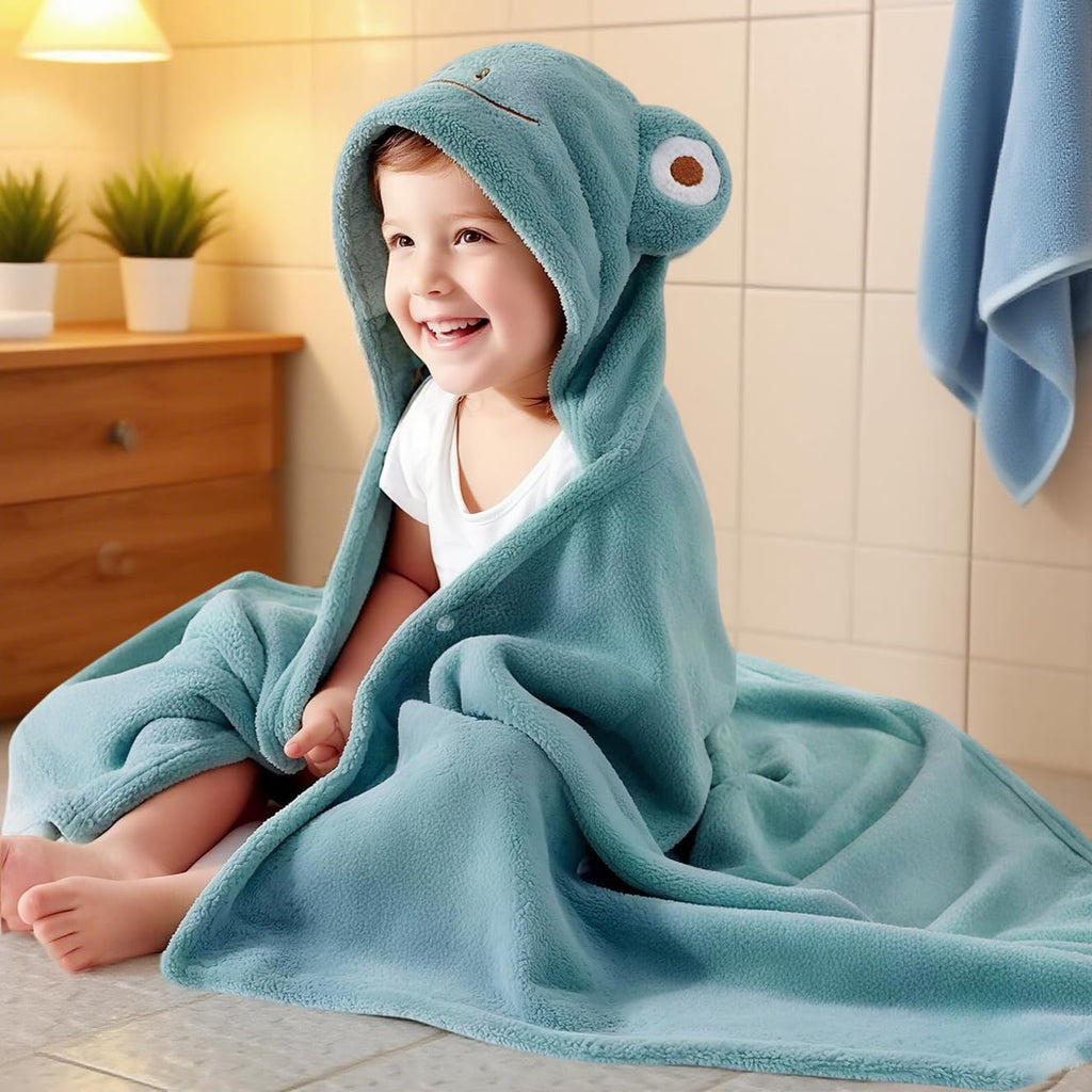 Hooded Bath Towel for Babies and Toddlers, 27.5" x 55"(Greenish)