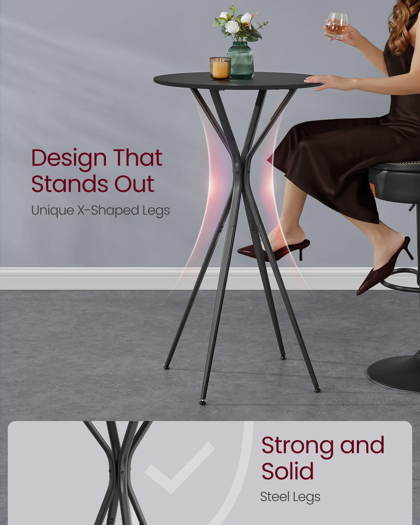 Bar Table, Round Cocktail High Top Pub Bistro Table, Steel Frame