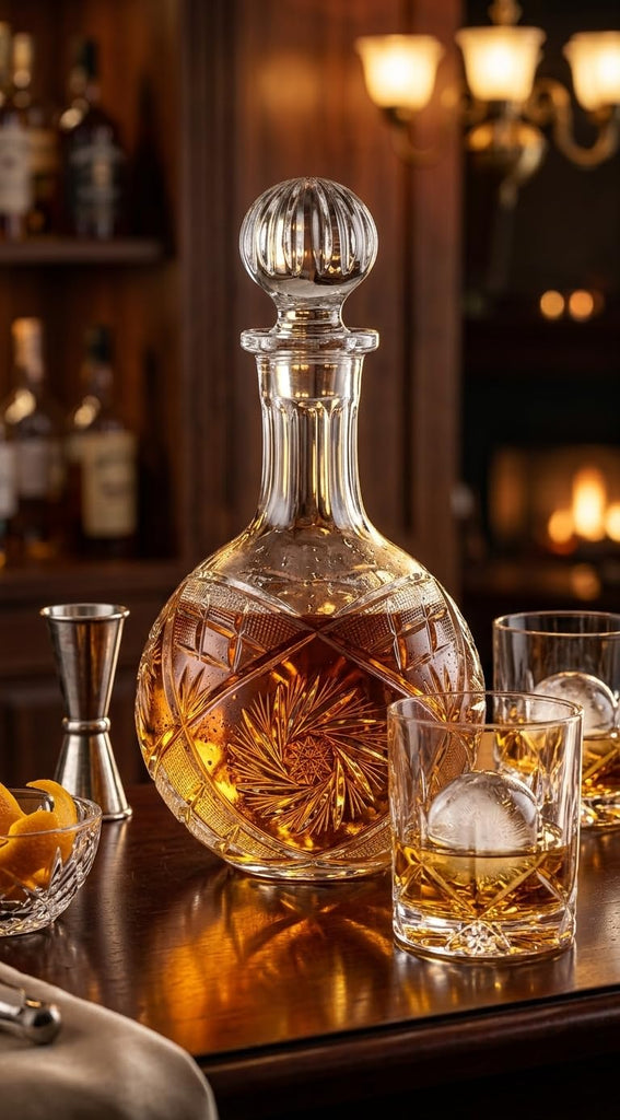 D4184, 16-Oz Hand Made Vintage Russian Crystal Decanter, Liquor Carafe