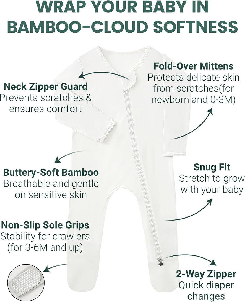 Bamboo Sleepers for Baby Boy, Footie Footed Pajamas, Bamboo Viscose Infant Onesies Clothing Long Sleeve