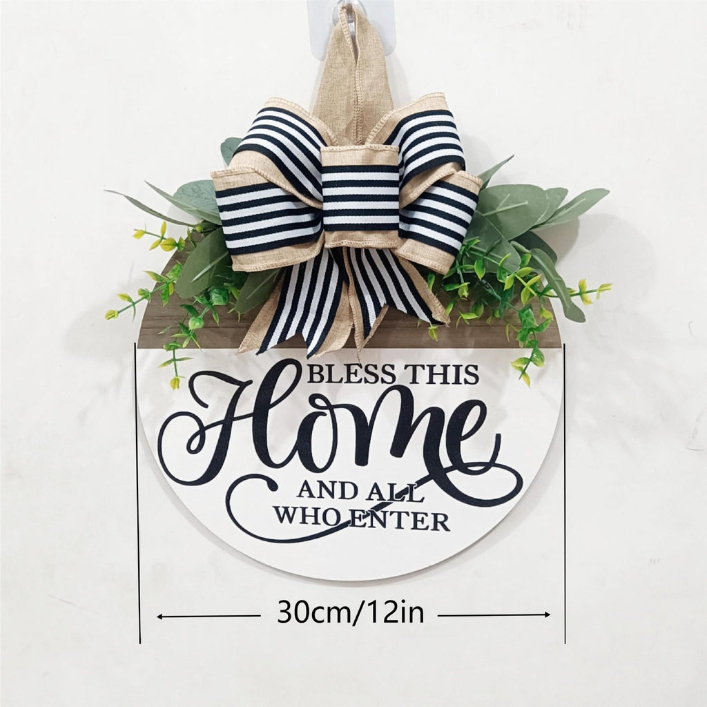 Welcome Sign for Front Door, Rustic Round Wood Wreaths Wall Hanging Outdoor Decor, Porch Fence Decorations Hanging