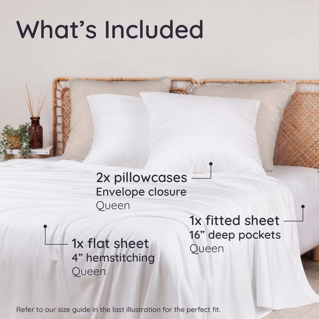 100% Viscose Derived from Bamboo Sheets Queen Size Deep Pocket Set - 4pcs Soft Cooling Sheets Queen Size, Fits Up to