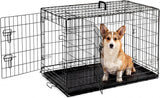 Large Dog Crate, 36 Inch Double Door Folding Metal Wire Dog Cage with Plastic Leak-Proof Pan Tray