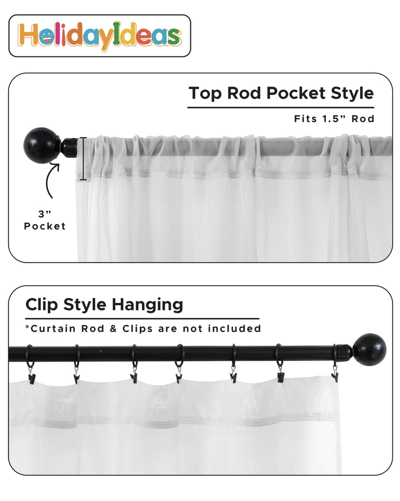 Rod Pocket White Outdoor Sheer Curtains Waterproof 6 Pcs 54x95 In