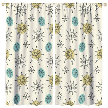 Mid Century Modern Curtains. Retro 1950s Vintage Style Atomic Background Home Fabric Living Room Bedroom Kitchen