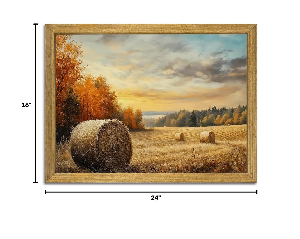 Wood Framed Vintage Canvas Wall Art, Autumn Countryside Nature Scene Prints 16x24 Inch, Farmhouse Wall Decor Poster