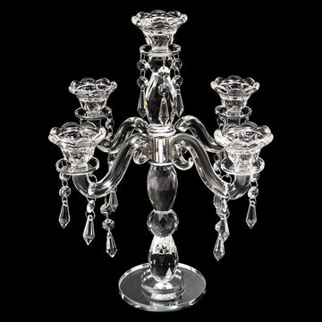 5 Arm Crystal Candle Holder Modern Clear Candlestick Holders Vintage Candelabra Centerpieces for Tables Candle